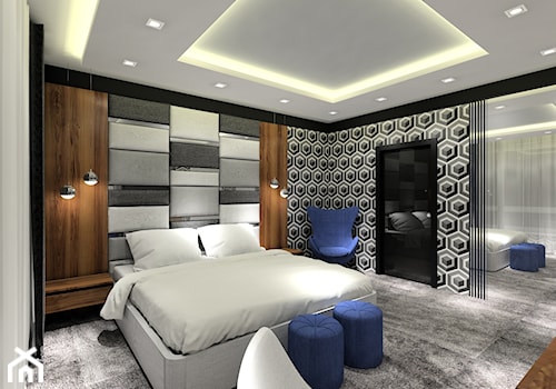 Projekt sypialni z tapicerowanym łóżkiem. - zdjęcie od MKdezere