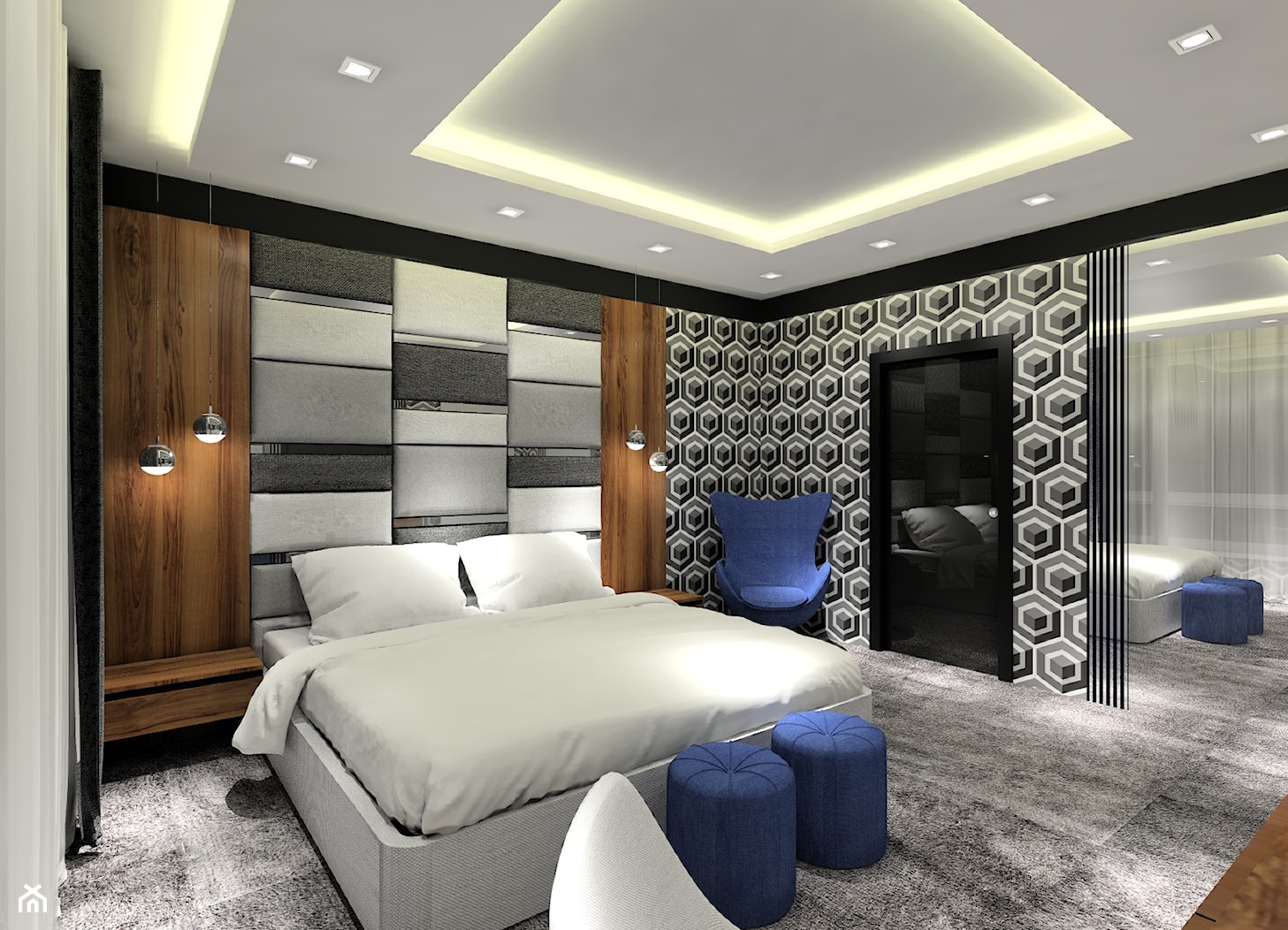 Projekt sypialni z tapicerowanym łóżkiem. - zdjęcie od MKdezere - Homebook