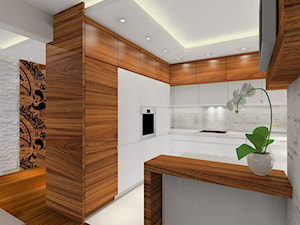 Przytulne mieszkanie - Średnia otwarta z zabudowaną lodówką kuchnia w kształcie litery g z wyspą lub półwyspem, styl nowoczesny - zdjęcie od MKdezere