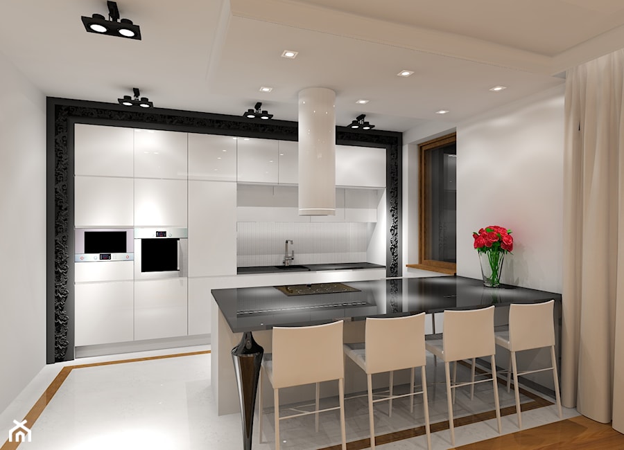 Mieszkanie z kroplą glamour - Średnia otwarta z salonem biała z zabudowaną lodówką kuchnia jednorzędowa, styl glamour - zdjęcie od MKdezere