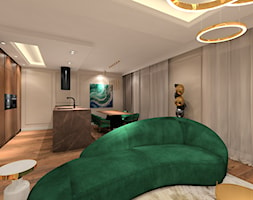 Salon z sofą w kolorze butelkowej zieleni. - zdjęcie od MKdezere - Homebook