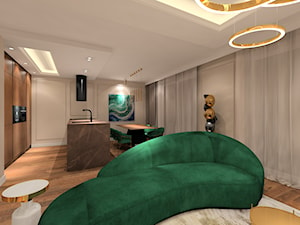 Salon z sofą w kolorze butelkowej zieleni. - zdjęcie od MKdezere