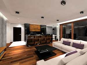 Apartament glamour - Duży biały szary salon z kuchnią z jadalnią, styl glamour - zdjęcie od MKdezere