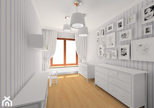 Projekt pokoju dziecięcego - Duży biały niebieski pokój dziecka dla niemowlaka dla chłopca dla dziewczynki, styl tradycyjny - zdjęcie od MKdezere