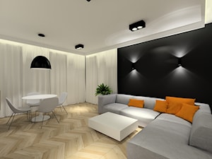 Projekt wnętrz mieszkania. - Średni biały czarny salon z jadalnią, styl nowoczesny - zdjęcie od MKdezere