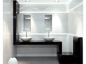ŁAZIENKA B&W Z AZTECA UNIK - Średnia z dwoma umywalkami z punktowym oświetleniem łazienka, styl nowoczesny - zdjęcie od modnydom24