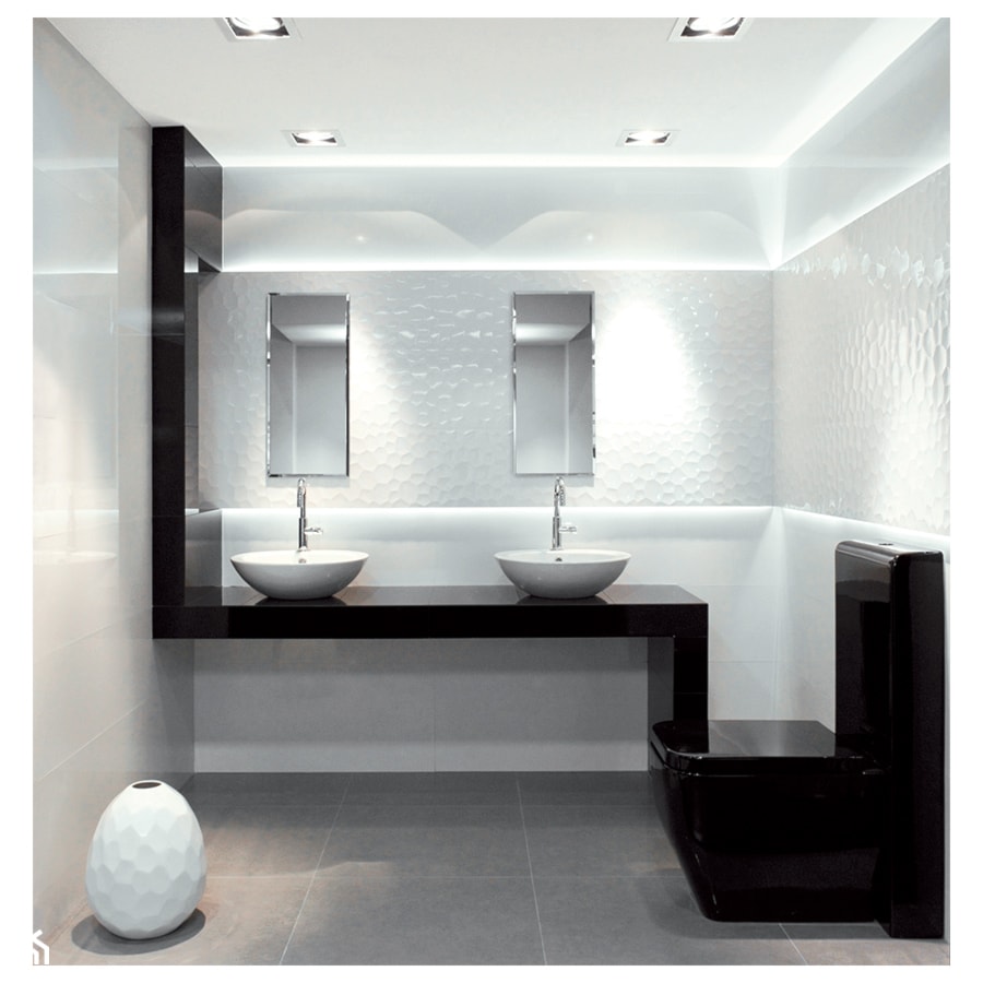 ŁAZIENKA B&W Z AZTECA UNIK - Średnia z dwoma umywalkami z punktowym oświetleniem łazienka, styl nowoczesny - zdjęcie od modnydom24 - Homebook