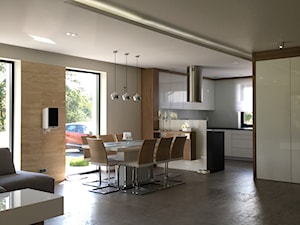 Dom w Bydgoszczy - Duża beżowa jadalnia w salonie w kuchni, styl nowoczesny - zdjęcie od Fabryka Wnętrz