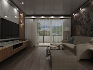 Salon z kuchnią Apartamentu LUX - zdjęcie od DESCAD - Pracownia Projektowa Wnętrz i Mebli