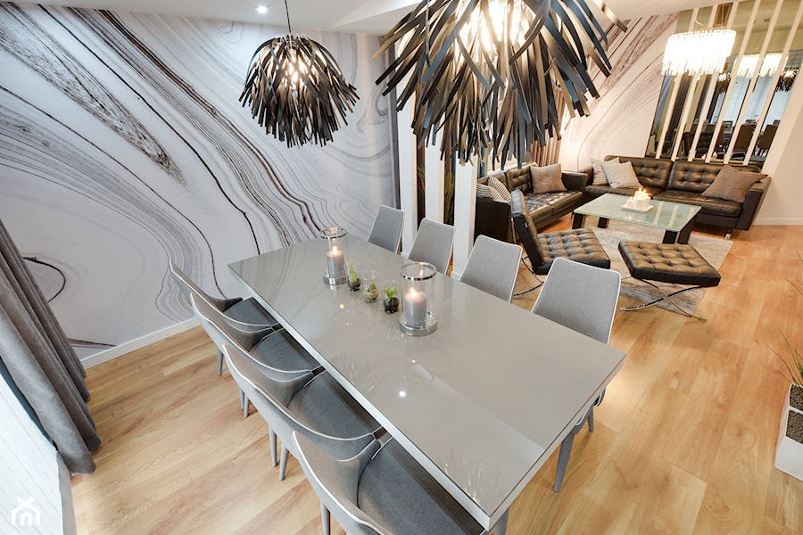 Salon - Duża biała szara jadalnia jako osobne pomieszczenie, styl nowoczesny - zdjęcie od Klaudia Lubszczyk