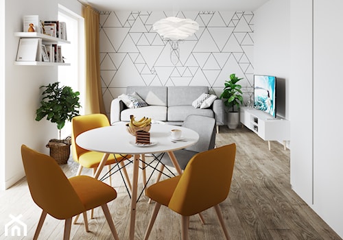 Mieszkanie 33m2 - Średni biały salon z jadalnią, styl skandynawski - zdjęcie od Pogotowie Wnętrzarskie