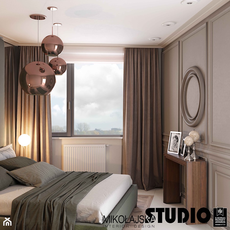 Apartament w zakolu Wisły - Mała szara sypialnia, styl nowoczesny - zdjęcie od MIKOŁAJSKAstudio