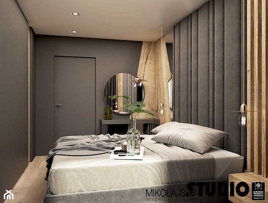 Apartament przy ul. Lema - Średnia czarna sypialnia, styl nowoczesny - zdjęcie od MIKOŁAJSKAstudio