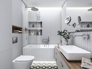 MIESZKANIE PRZY UL. SEWERYNA - Średnia biała szara łazienka w bloku bez okna, styl skandynawski - zdjęcie od MIKOŁAJSKAstudio