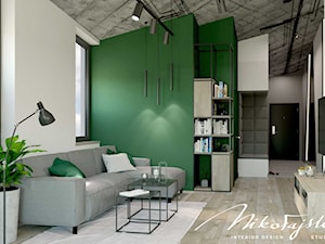 Pod sufitem z betonu - Średni biały zielony salon, styl nowoczesny - zdjęcie od MIKOŁAJSKAstudio