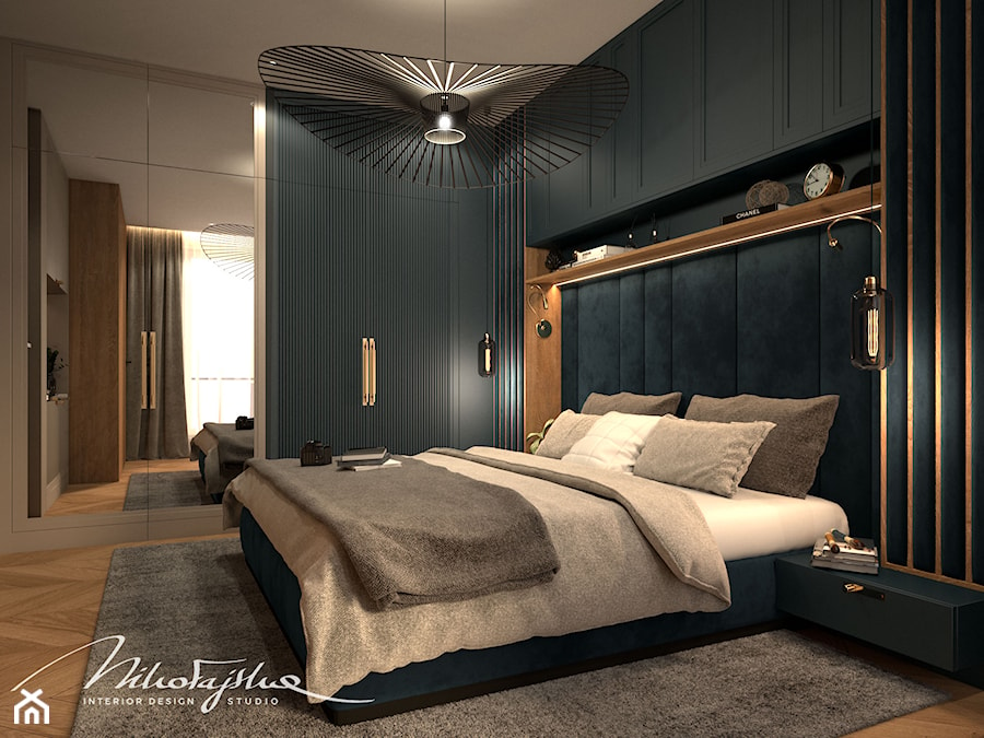 Głębia intensywnych odcieni - Duża zielona sypialnia, styl nowoczesny - zdjęcie od MIKOŁAJSKAstudio