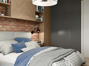 soft loft; sypialnia- jasne drewno, szara ściana - zdjęcie od MIKOŁAJSKAstudio