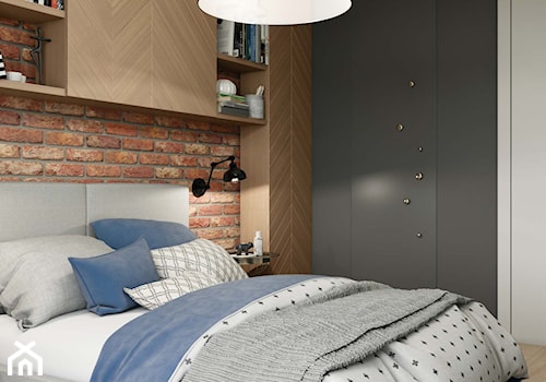 soft loft; sypialnia- jasne drewno, szara ściana - zdjęcie od MIKOŁAJSKAstudio