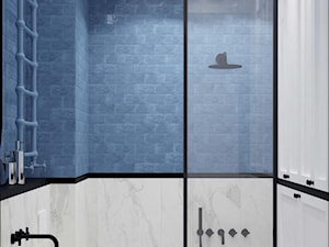 łazienka biało-niebieska, czarne akcenty - zdjęcie od MIKOŁAJSKAstudio