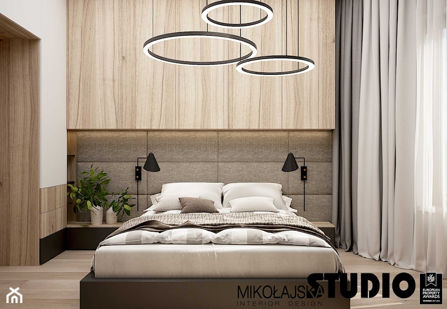 Apartament nr 333 - Średnia beżowa biała sypialnia, styl nowoczesny - zdjęcie od MIKOŁAJSKAstudio