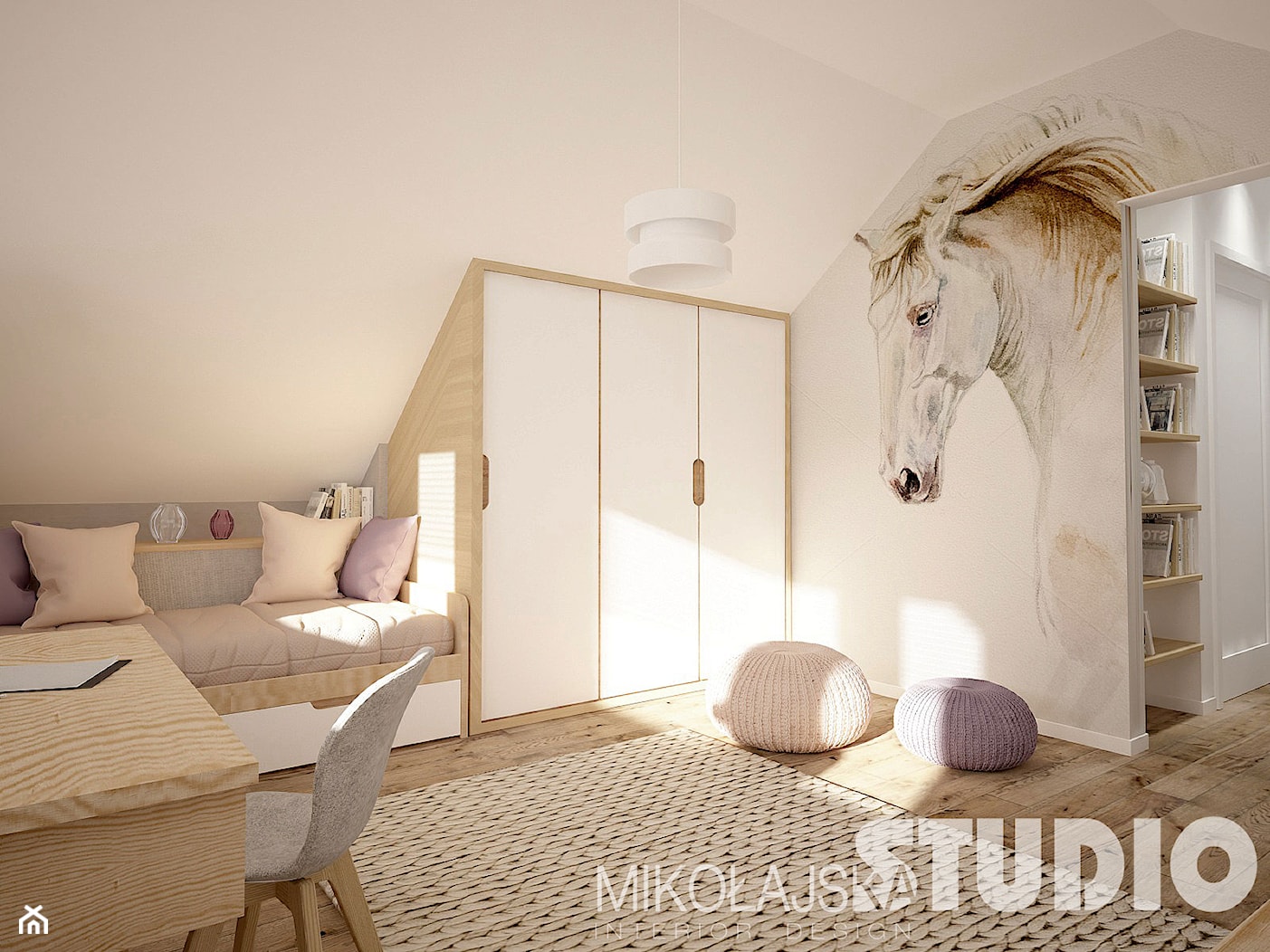 pokój dziewczynki na poddaszu-konie - zdjęcie od MIKOŁAJSKAstudio - Homebook