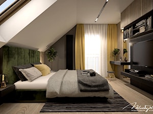 Sypialnia dla dwojga z akcentami zieleni - zdjęcie od MIKOŁAJSKAstudio