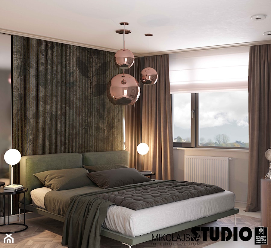 Apartament w zakolu Wisły - Średnia czarna szara sypialnia, styl nowoczesny - zdjęcie od MIKOŁAJSKAstudio