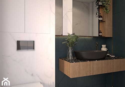 Głębia intensywnych odcieni - Średnia z lustrem z punktowym oświetleniem łazienka, styl nowoczesny - zdjęcie od MIKOŁAJSKAstudio