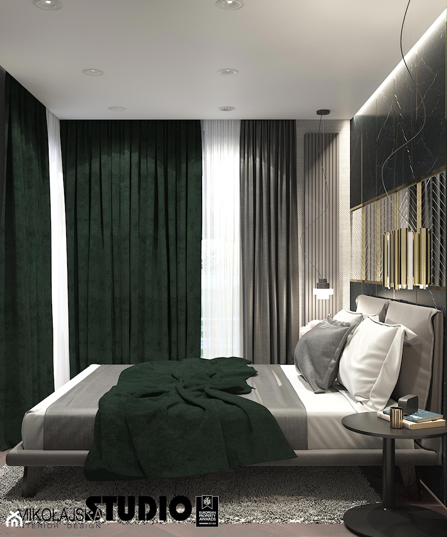 elegancka sypialnia z zielonym akcentem - zdjęcie od MIKOŁAJSKAstudio