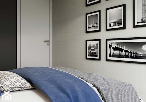 sypialnia w szarościach-niebieski akcent - zdjęcie od MIKOŁAJSKAstudio