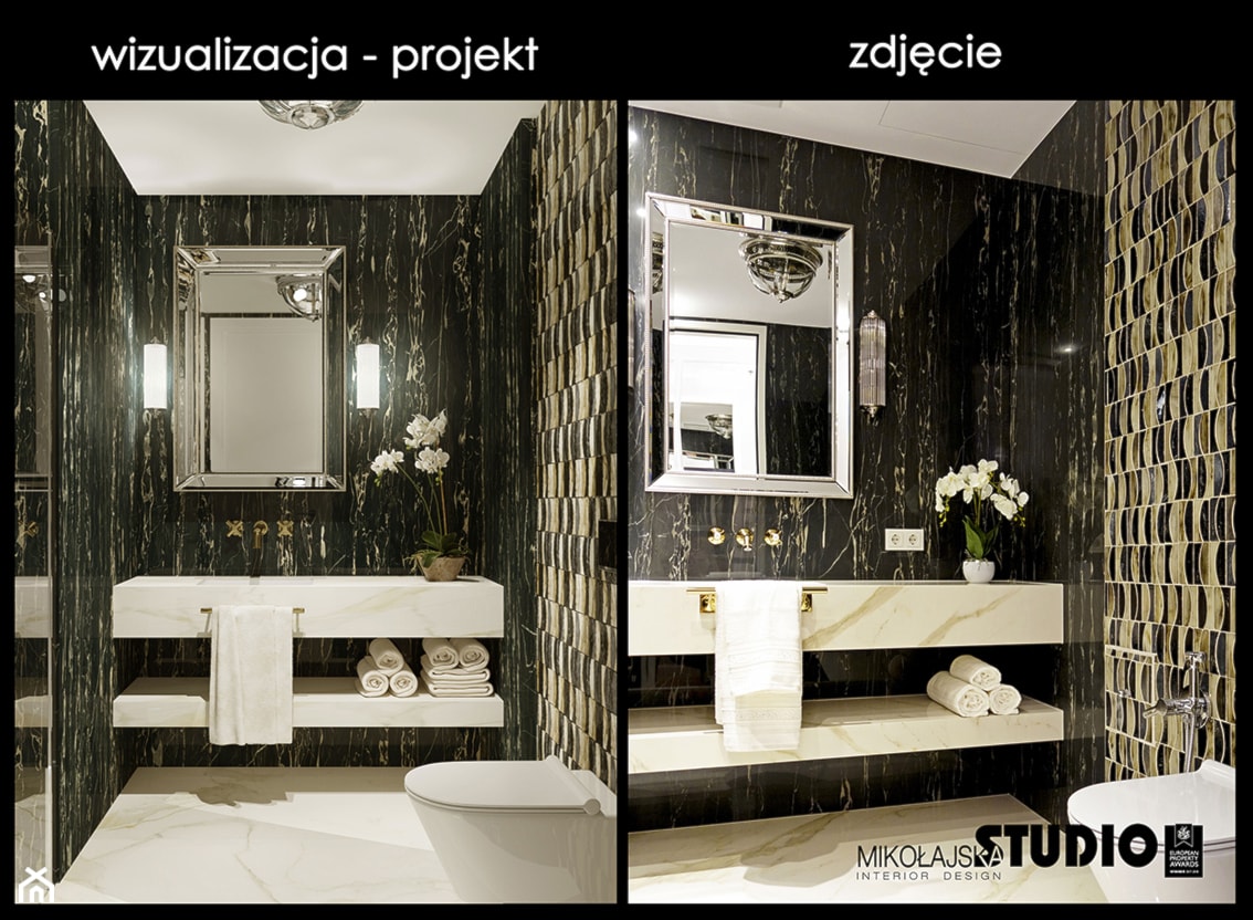 wizualizacja kontra zdjęcie-widok łazienki - zdjęcie od MIKOŁAJSKAstudio - Homebook