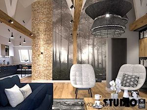 Apartament na strychu - Średni szary biały salon z kuchnią z jadalnią, styl industrialny - zdjęcie od MIKOŁAJSKAstudio