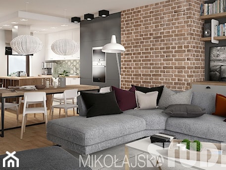 Aranżacje wnętrz - Salon: LOFT style - Mały biały szary salon z kuchnią z jadalnią, styl industrialny - MIKOŁAJSKAstudio. Przeglądaj, dodawaj i zapisuj najlepsze zdjęcia, pomysły i inspiracje designerskie. W bazie mamy już prawie milion fotografii!