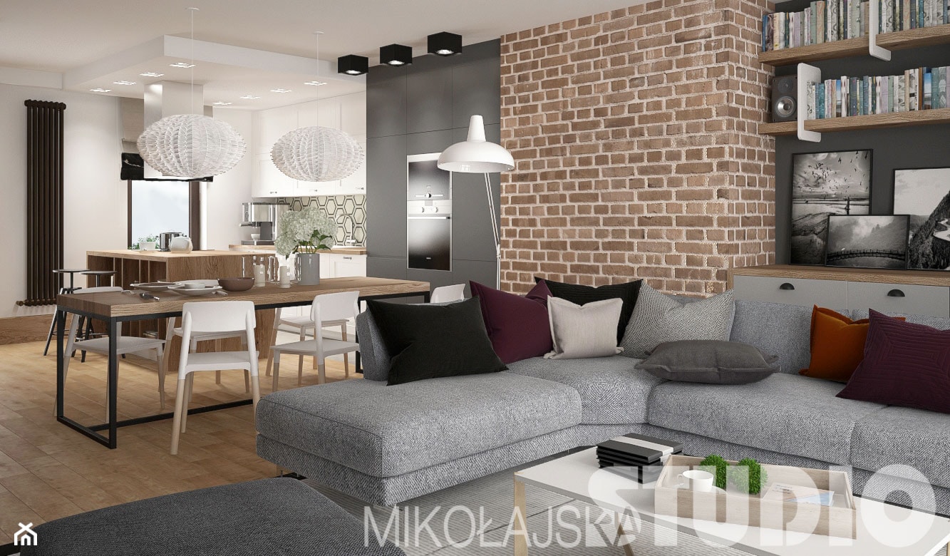 LOFT style - Mały biały szary salon z kuchnią z jadalnią, styl industrialny - zdjęcie od MIKOŁAJSKAstudio - Homebook