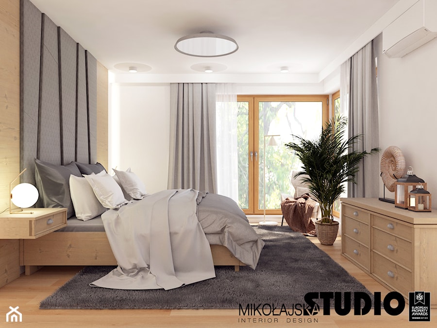 Dom przy Działkowskiego - Duża beżowa biała szara sypialnia, styl nowoczesny - zdjęcie od MIKOŁAJSKAstudio