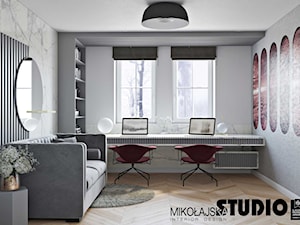 Szykowne wnętrze nad Baranówką - Średnie szare białe biuro domowe w pokoju, styl nowoczesny - zdjęcie od MIKOŁAJSKAstudio