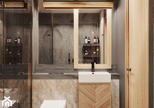 łazienka wykończona drewnem i kamieniem - zdjęcie od MIKOŁAJSKAstudio