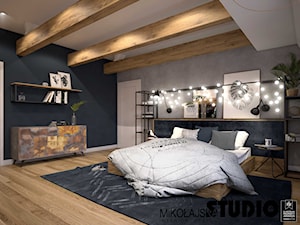 Apartament na strychu - Duża szara sypialnia, styl industrialny - zdjęcie od MIKOŁAJSKAstudio