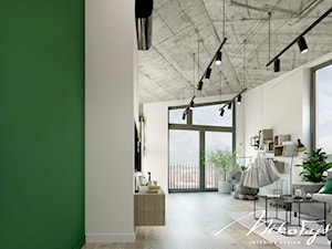 Pod sufitem z betonu - Średni biały salon z tarasem / balkonem, styl nowoczesny - zdjęcie od MIKOŁAJSKAstudio