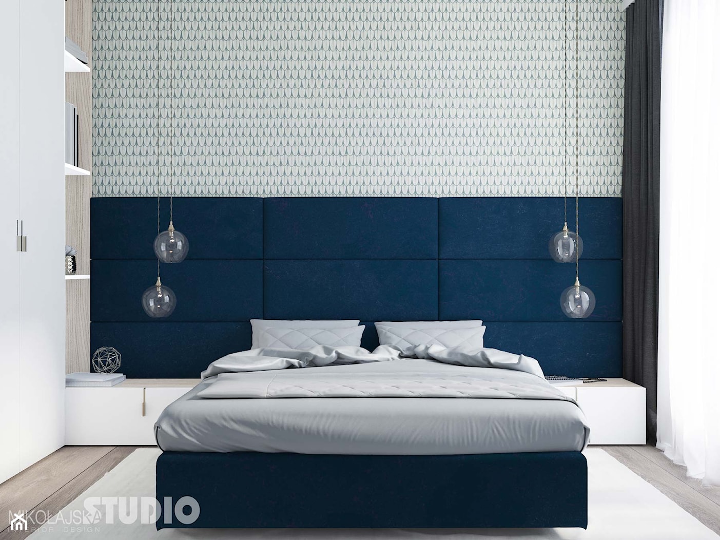 sypialnia niebieskie akcenty - zdjęcie od MIKOŁAJSKAstudio - Homebook