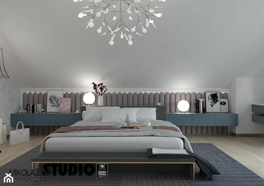 piękna przestronna sypialnia w nienachalnych kolorach - zdjęcie od MIKOŁAJSKAstudio