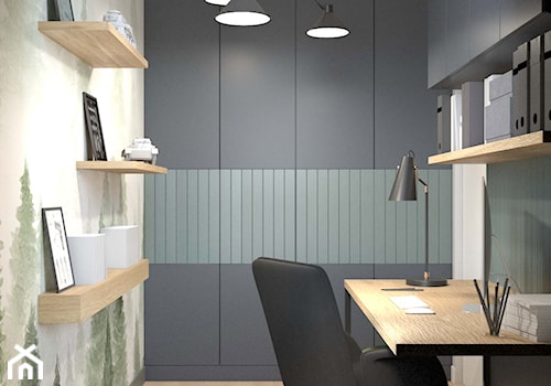 Z ODROBINĄ ZIELENI - Małe w osobnym pomieszczeniu białe szare zielone biuro, styl nowoczesny - zdjęcie od MIKOŁAJSKAstudio