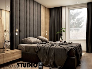 Apartament przy ul. Lema - Mała biała czarna sypialnia, styl nowoczesny - zdjęcie od MIKOŁAJSKAstudio