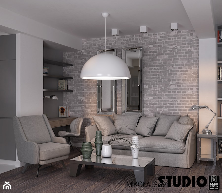 salon z cegłą - zdjęcie od MIKOŁAJSKAstudio