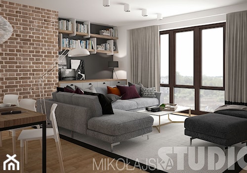 LOFT style - Mały biały salon z jadalnią, styl industrialny - zdjęcie od MIKOŁAJSKAstudio