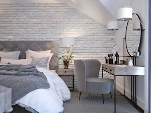 ZAKOCHANI W PRZESTRZENI - Średnia biała szara sypialnia na poddaszu, styl nowoczesny - zdjęcie od MIKOŁAJSKAstudio