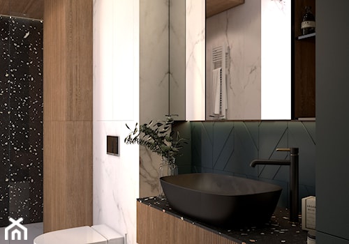 Głębia intensywnych odcieni - Średnia z lustrem z punktowym oświetleniem łazienka z oknem, styl nowoczesny - zdjęcie od MIKOŁAJSKAstudio
