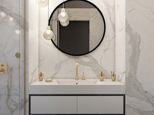 jasna marmurowa łazienka-okrągłe lustro - zdjęcie od MIKOŁAJSKAstudio