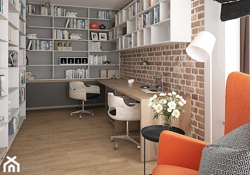 LOFT style - Średnie z zabudowanym biurkiem białe brązowe biuro, styl skandynawski - zdjęcie od MIKOŁAJSKAstudio