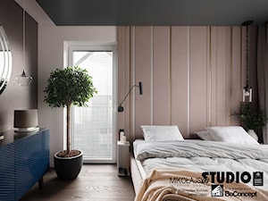 DOM W WIELICZCE - zdjęcia - Średnia biała czarna szara sypialnia z balkonem / tarasem, styl nowocze ... - zdjęcie od MIKOŁAJSKAstudio